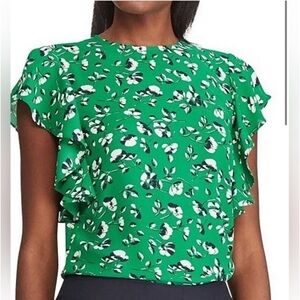 Lauren Ralph Lauren Floral Cap Sleeve Blouse Green NWT Size S Workleisure